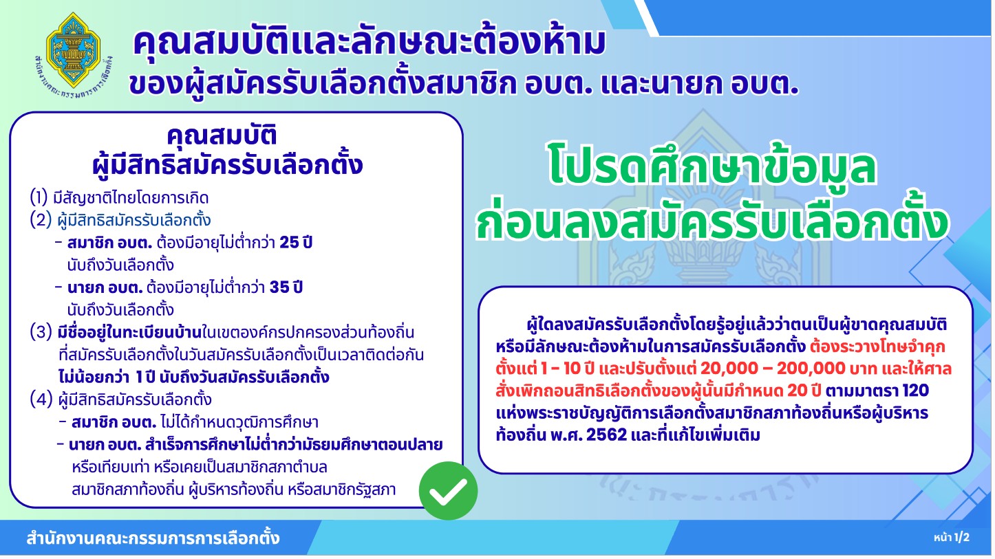 คุณสมบัติและลักษณะต้องห้าม ของผู้สมัครรับเลือก ส.อบต.